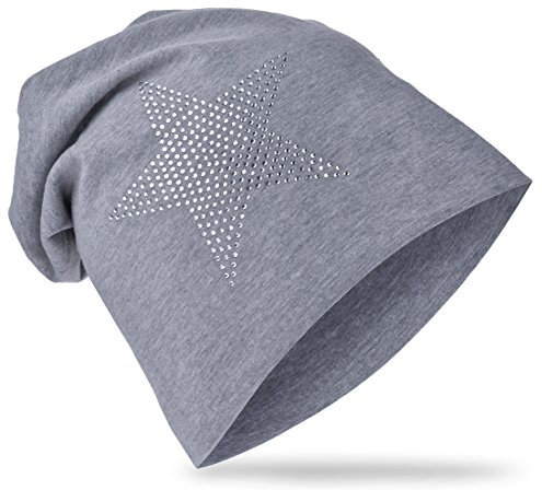 Miobo Kinder Slouch Beanie Mütze,Baumwolle,Strass Stern Grau 54
