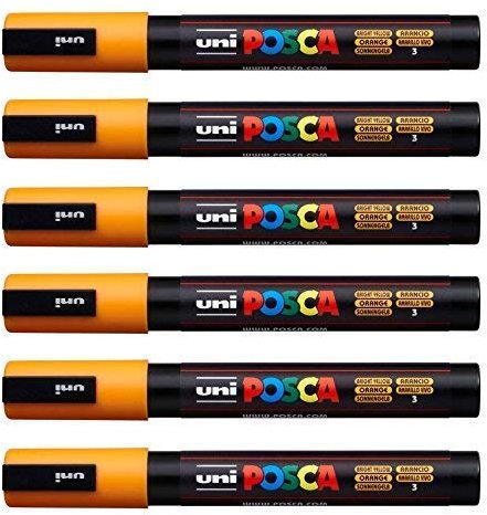 POSCA Uni-Ball PC-5M Lot de 12 stylos Jaune vif