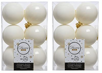 24 Wool White Christmas Baubles 6cm Shatterproof Tree Ornaments Shiny Matt