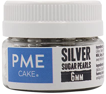 PME Silver Sugar Pearls (25g), 8mm diameter, Edible Cake Icing Decorations