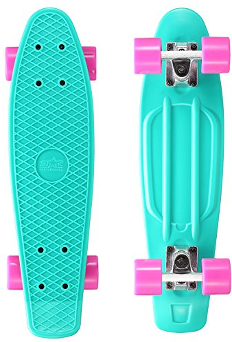 BIKESTAR Vintage Retro Cruiser Skateboard 60mm für Kinder und Erwachsene auch Anfänger ab ca. 6-8 Jahre | Türkis & Berry