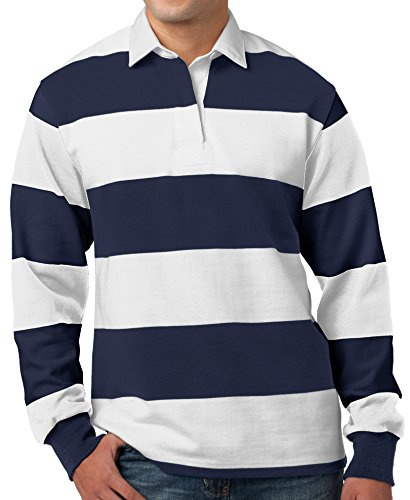 Buy Cool Shirts Mens Long Sleeve Rugby Polo Shirt, XL True Navy/White
