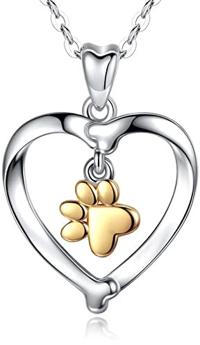 INFUSEU Kette Hundepfote Silber 925, Herz Halskette Tier Schmuck Golden Anhänger Tierliebhaber Hundehalskette Schwester Geschenk 10 Jahre