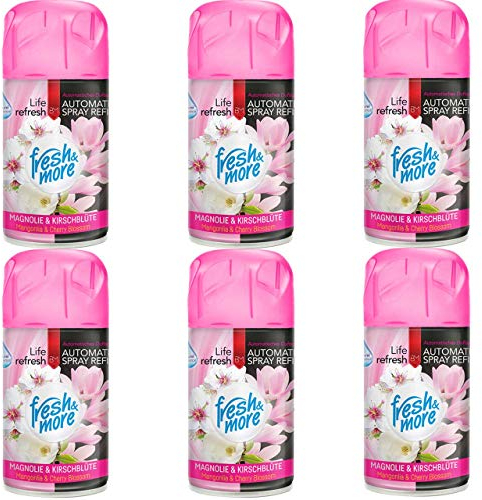 Fresh & More Lufterfrischer Nachfüller 6er Pack Magnolie & Kirschblüte 250ml - Duft Nachfüller kompatibel mit Air Wick Freshmatic, Glade Brise - Duftspray für Geruchsneutralisierung & Frische