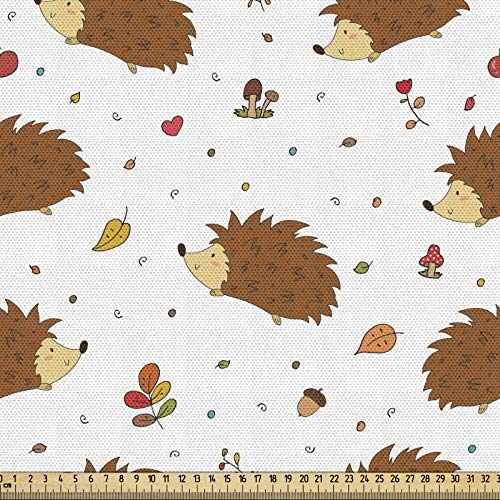 ABAKUHAUS Igel Stoff als Meterware, Spielerischer Kinderwald, Qualitäts Stoff Dekorativer Polster Heimtextilienstoff, 2M (148x200cm), Mehrfarbig