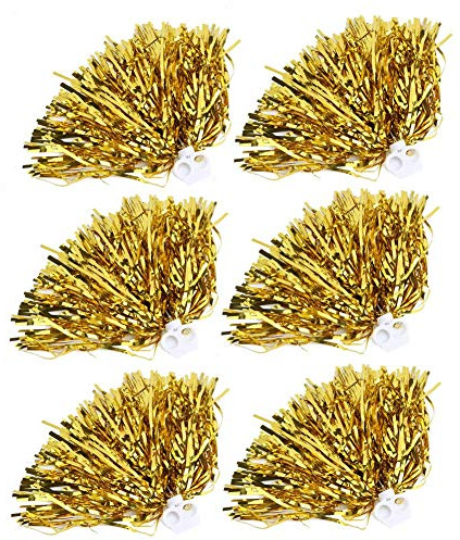 Keenso Cheerleading Pompons, 6 Stück 24cm Kinder Tanz Pompons PET Cheerlearder Pom Poms für Sport Party Tanz