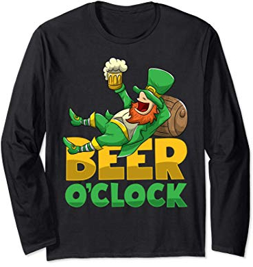 St. Patrick's Day Irish Leprechaun Bier Uhr Getränk Langarmshirt