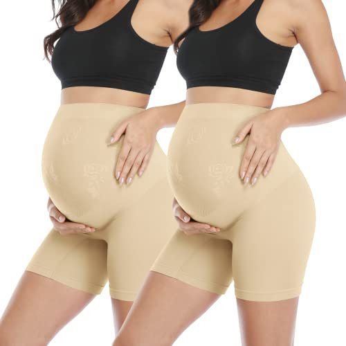 POSHGLAM Culotte de grossesse sans couture pour femme - Beige - Large