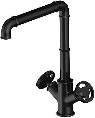 Robinet de Cuisine Vintage Industriel Style Mitigeur Évier Bec Haut Noir Silhouette Elégante Valve en Céramique, Anti-Corrosion et Anti-Rouille Eau Chaude et Froide Réglable Cuivre de Corps