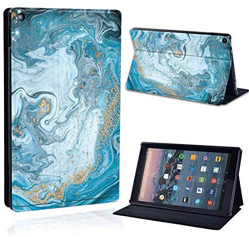 Amazon Fire HD 10 (7th Gen 2017) PU Flip Leather Smart Case - Blue Ocean Marble