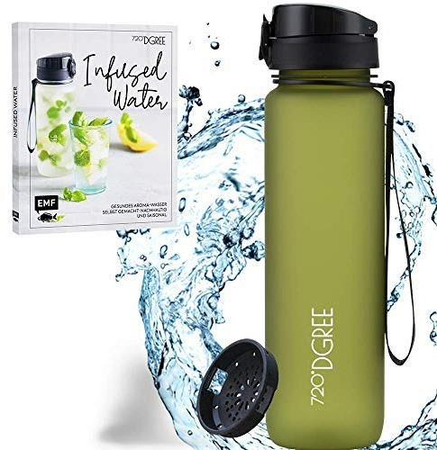 720°DGREE Bundle: Trinkflasche uberBottle + Rezeptbuch mit erfrischenden Sommerrezepten - 1000ml- softTouch +Sieb - Leckere Getränke für Schule, Sport, Fitness, Gym, Wandern, Outdoor