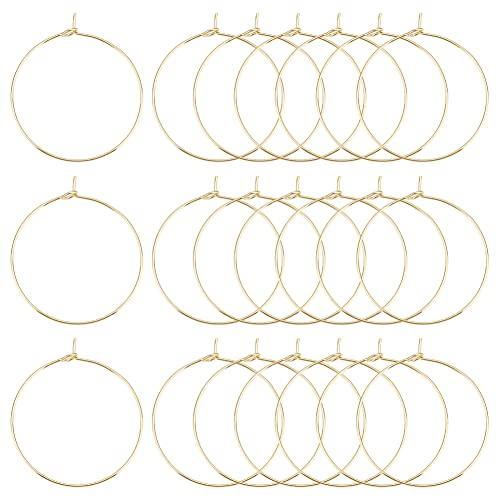 UNICRAFTALE 100pcs 30mm Weinglas Charms Ringe 304 Edelstahl Creolen Ohrringe Golden DIY Ohrring Zubehör Metall Creolen Rohlinge Ohrringhaken Für Frauen Creolen Ohrringe Schmuckherstellung, 0.7mm