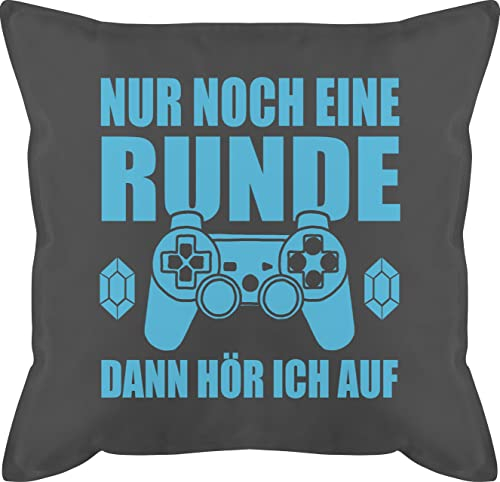 Kissen 50x50 - Statement - Nur noch eine Runde Dann höre ich auf - Zocker Geschenk Gaming Gamer Geschenkidee Zocken Weihnachten - 50 x 50 cm - Grau - gamerkissen statement-kissen statements game