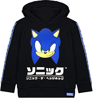 SONIC THE HEDGEHOG Kapuzenpullover für Kinder Japanese Gamer Schwarzer Pullover 5-6 Jahre