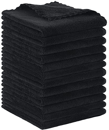 SUNLAND Microfiber Face Cloth Reusable Makeup Remover Facial Cleansing Towel Ultra Soft Face Washcloth 12inchx12inch 12 Pack Black