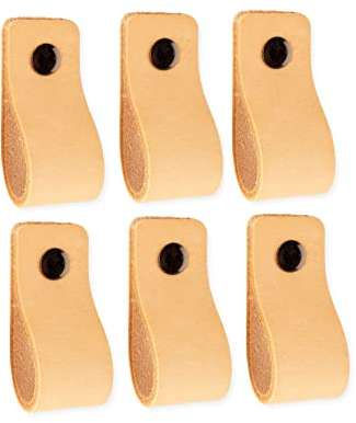 Brute Strength - Ledergriffe für Möbel - Natur - 6 Stück - 12,5 x 2,5 cm - Schrankgriff, Türgriff für Küche, Bad, Schränke, Kommode, Holz