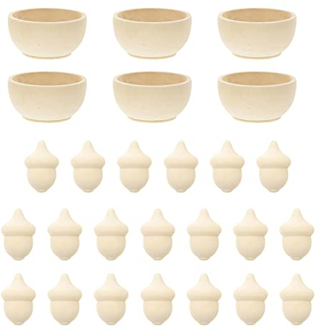 TOYANDONA 20Pcs Holz Eicheln mit 6 Schalen Natürliche Holz Zählen Und Sortierung Kit Unfinished Holz Handwerk DIY Kit
