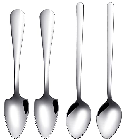 PHIEZC Cuchara de pomelo de acero inoxidable,cuchara de pomelo,cuchara de fruta,cuchara de postre,con borde dentado adecuado para frutas y postres[4 piezas]