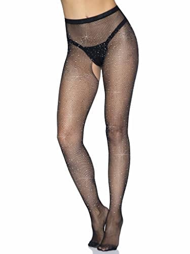 Leg Avenue Women's Micro Net Fishnet Pantyhose Tights, Black Rhinestone, One Size