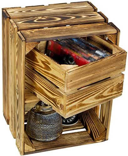 Holzkiste Bella geflammt40 x 30 x 25cm Weinregal Weinablage Weinaufbewahrung Kindeschuhregal Ablageregal Möbel-Kiste | Wein-Kiste | Obst-Kiste | Apfel-Kiste (1er set, Bella Quer mit Schublade Lotta)