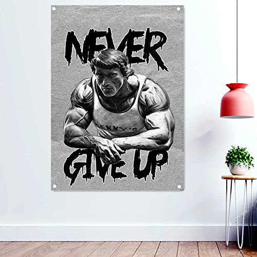 Never Give Up! Motivierendes Poster mit Flagge, Fitnessstudio, Dekoration, Bodybuilding, Fitness, Workout, Tapisserie, Leinwand, Gemälde, 96 x 144 cm