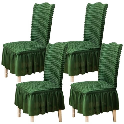 Qubjus Stuhlabdeckungen für Esszimmer Satz von 4 Stretch Stuhl Slipcover mit Rock abnehmbar waschbar Küche Stuhl Protector Cover Set für Haus, Party, Hochzeit(Grün, 4Stück)