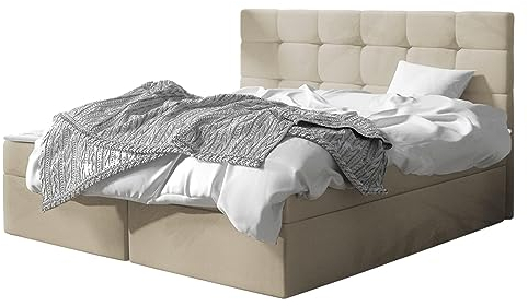 Mirjan24 Boxspringbett Gazel mit 2 Bettkasten, Bonell-Matratze und Topperr, Continentalbett, Polsterbett, Amerikanisches Bett, Ehebett, gepolstertes Kopfteil (Manila 02, 160 x 200 cm)