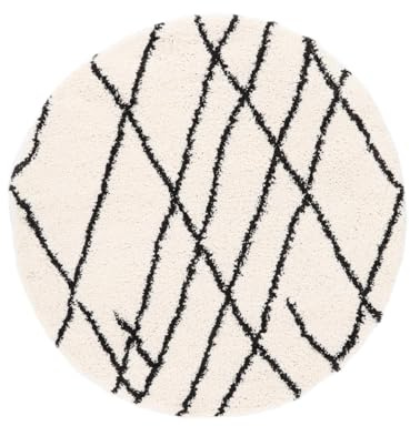 RugVista Tangier, Teppich, Shaggy/Handloom, Ø 150 cm, Rund, Niedriger Stapel, Nur chemische Reinigung, Oeko_tex_100, Off Weiß Schwarz