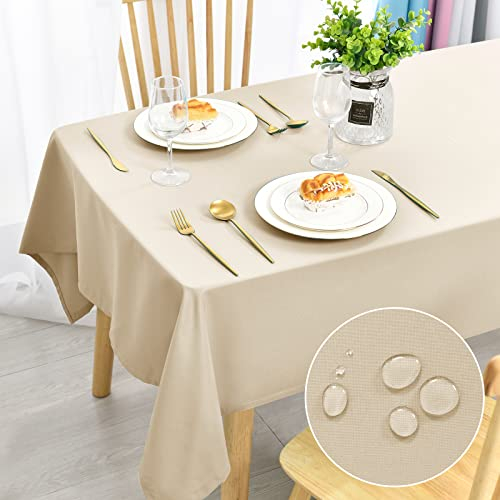 DWCN Beige Tischdecke 130x220cm Fleckschutz Abwaschbar Tischwäsche Wasserdicht Tischtuch für Esszimmer, Garten, Party, Hochzeiten oder Haushalt
