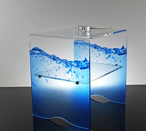 Slato Niedriger Couchtisch für Wohnzimmer, Couchtisch, Sofatisch, Nachttisch oder Nachttisch, modernes Design, Acrylkristall, transparent, mit Fly-Aufdruck