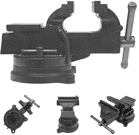 Rexxer | Schlosserschraubstock 125 mm | Drehbarer | Mit Amboss | Stahlbacken | Dreilochspannung | Drehbare Basis | Starre Konstruktion | Einfache Bedienung | Stabil | Leichtgewicht | Hohe Qualität