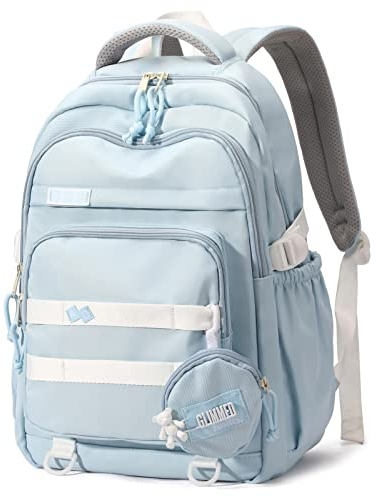 Amythe Schulrucksack Mädchen Teenager, Wasserdicht Daypack, Leichter Schulranzen Mädchen mit Großem Fassungsvermögen Modisch Rucksack für Schule oder Reisen - Blau