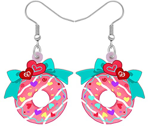 LONYOO Valentinstag Acryl Runde Donut Ohrringe Baumeln Drop Schmuck Geschenke für Frauen Mädchen Liebhaber Festival Charms (Rosa)