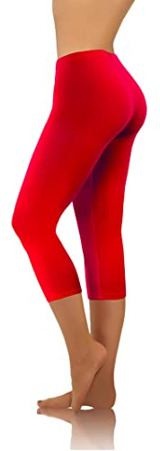 sesto senso Damen Leggings Rot 3/4 Capri Baumwolle Mädchen Fitnesshose Sporthose Bunte Yoga XL Red