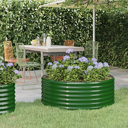 Yolola Hochbeet Runde Metall Hochbeete Für Garten Pflanzkübel Hochbeet Gartenbeet Hochbeet Metall 100 x 100 x 36 cm Grün Pflanzbeet Blumenkasten Hochbeet Balkon Für Garten Balkon