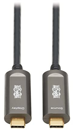 Tripp Lite Cable de video USB-C de fibra 4K a 60Hz, cable óptico activo USB 3.2, macho a macho, negro, clasificación plenum para instalaciones en pared y techo, 15 metros (U420F-15M-V)