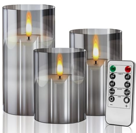 Nestling Velas LED,Vela LED Efecto Llama,Vela de Vidrio Realista Efecto Alimentado por Batería Móvil,con Control Remoto Temporizador,Decoración Para Navidad,Pascua,Fiestas,Bodas,Cumpleaños