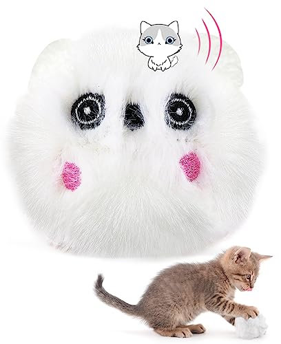 Havenfly Palla Giochi per Gatti Interattiva, Gioco Gatto Interattivo con Suoni, Palline Peluche per Gatti con Erba Gatta (Bianco)