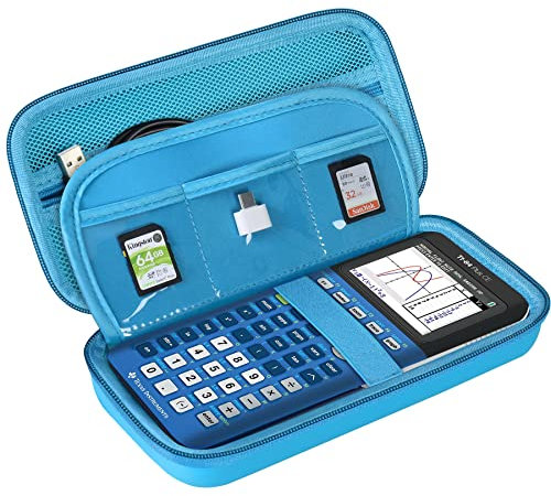 BOVKE Robuste Taschenrechner-Tasche für Texas Instruments TI-84 Plus CE Farbgrafiktaschenrechner/TI-84 Plus/TI-83 Plus CE, mit zusätzlicher Reißverschlusstasche für Kabel, Ladegerät, Handbuch, Blau