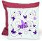 CreaDesign, Kinder Kissen 40x40 cm personalisiert mit Namen, Kinderzimmer Deko Kissen Kinder mit Füllung Federn, Motiv Schmetterling Flieder lila, Rückenfarbe Lila