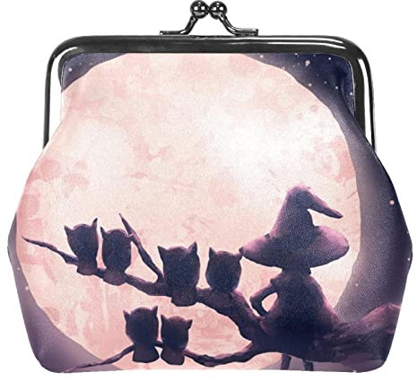 WOSHJIUK Münzgeldbörsen Kleingeldbeutel für Damen,Vollmond Nachteule Hexe,Münzhalter Kleine Geldbörsen Kleingeldbörse
