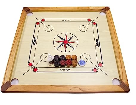 Carrom Board Synco 66x66 - Stabiles Carrom Board mit komplettem Zubehör und Gleitpulver - 2966