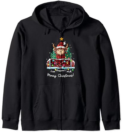 Yak Christmas Truck Plaid Lustiger Weihnachtsbaum Kapuzenjacke