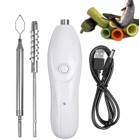 Portable Vegetable Corer Cordless Zucchini Corer with 2 Cutter Heads, 30W Electric Scraping Scale Machine Scale Scraper, Stainless Steel Rechargeable Fruit Digging Corer