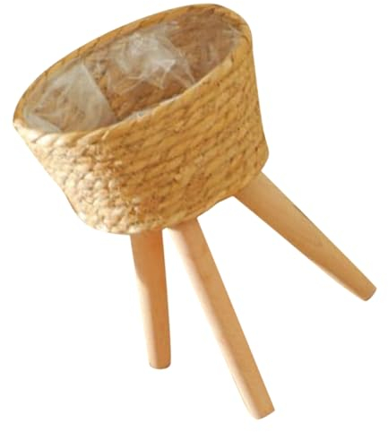 CIMAXIC Pot De Fleurs Sur Pied Base En Bois Tressé Support Jardinière Conteneur Intérieur