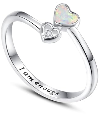 TANGPOET Daumenring für Frauen 925 Sterling Silber Opal Verstellbare Offene Ring, Graviert I am Enough inspirierende Ring, Schmuck Geschenke für Damen Mädchen