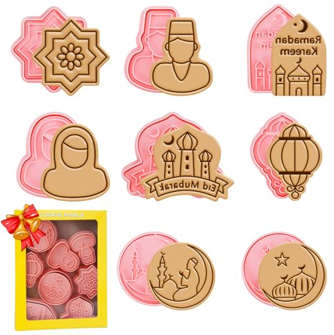 GoldOars Eid Mubarak Ausstechformen, Ramadan Muslimischen Keksausstecher 8 Stück für Kuchen, Käse, Fondant, Backformen (Tippe C)