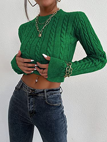 REDESYN Women's Sweater Cable Knit Crop Sweater Sweater for Women (Color : Green, Size : Large)