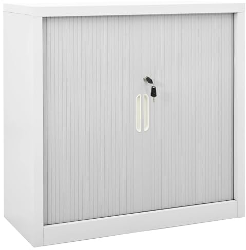 Homgoday Stål Skjutdörrsskåp 90x40x90cm Med 2 Hyllor & Lås - Grå - 90kg Last