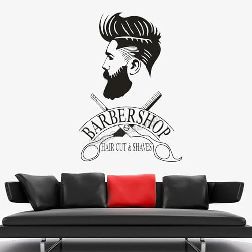 SHELOG Rasieren Barber Logo Wand Aufkleber trendige Friseursalon Schere Wand Aufkleber Herren Friseur Shop Dekor Aufkleber Fenster Dekor Kunst Poster
